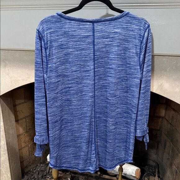 T by Talbots Blue Heathered Blouse with Tie Sleeves size Large - Picture 5 of 5